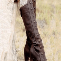 Leather High Heel Rivet Knee High Boots - Thumbnail 1