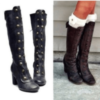 Leather High Heel Rivet Knee High Boots - Thumbnail 2