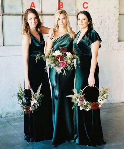 A Line Green Velvet Sleeveless Prom Bridesmaid Dresses 