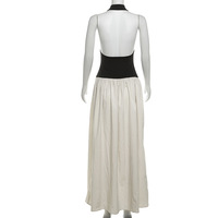 Fashionable loose backless stitching pleated temperament slim floor-length dress - Thumbnail 5
