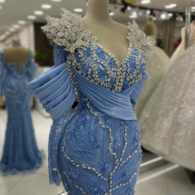 Dark royal blue prom dresses evening gown with sparkly rhinestones - Thumbnail 1