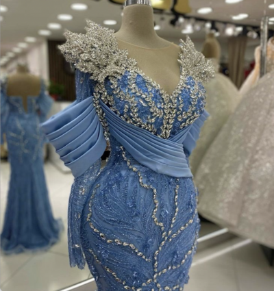 Dark Royal Blue Prom Dresses Evening Gown with Sparkly Rhinestones