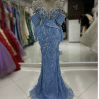 Dark Royal Blue Prom Dresses Evening Gown with Sparkly Rhinestones - Thumbnail 1