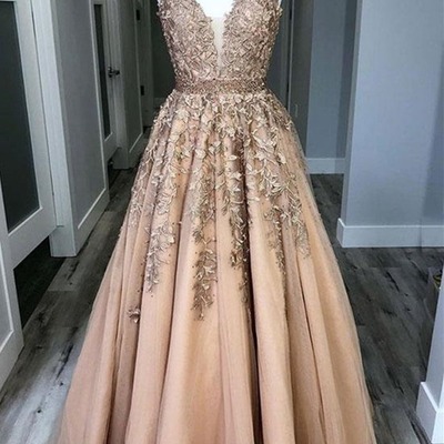 A line long v neck lace tulle prom, formal graduation, evening dresses, pd230118 - Thumbnail 5