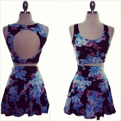2 pc floral flair skirt set