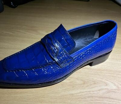 Nice Finish Handmade Blue Alligator Skin Formal Loafers Slips On Dress Shoes