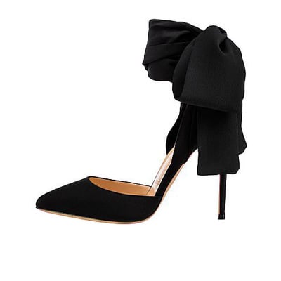 Pointed hollow satin ribbon 12cm high heel ladies party shoes 2 colors