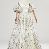 White A-Line Tulle Lace Off the Shoulder Formal Party Dress  - Thumbnail 1