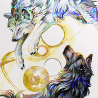 Double Golden Wolves - Premium Holographic Poster - Thumbnail 3