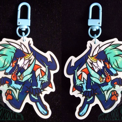 Glow in the dark keychain - clark the tiger shark / borzoi dog