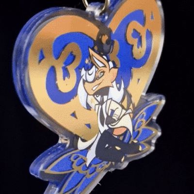 Hot gold stamped keychain - trevor the android maned wolf