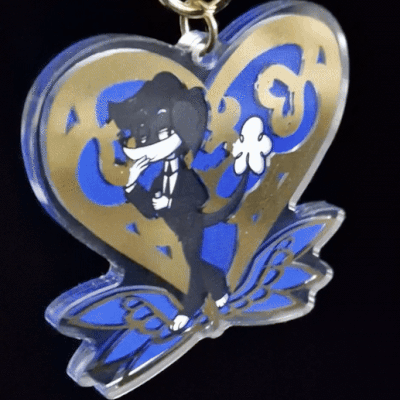 Hot gold stamped keychain - javier the poodle dog