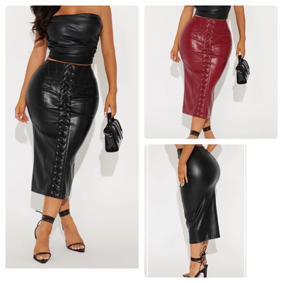 Faux leather midi skirt-td - Thumbnail 2