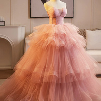 Pink Tulle Layers Ruffles Formal Evening Dress, Beautiful A-line Sweet 16 Dress - Thumbnail 1