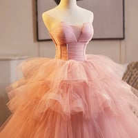 Pink Tulle Layers Ruffles Formal Evening Dress, Beautiful A-line Sweet 16 Dress - Thumbnail 2