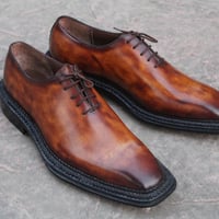 Crafted Leather Classic Men Brown Patina Leather Norwegian Welted Dress Shoes - Thumbnail 2