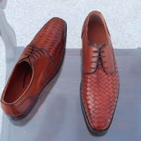Crafted Leather Classic Men Brown Woven Leather Lace up Dress Shoes - Thumbnail 2