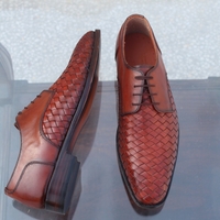 Crafted Leather Classic Men Brown Woven Leather Lace up Dress Shoes - Thumbnail 1