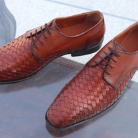 Crafted Leather Classic Men Brown Woven Leather Lace up Dress Shoes - Thumbnail 6