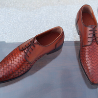 Crafted Leather Classic Men Brown Woven Leather Lace up Dress Shoes - Thumbnail 8