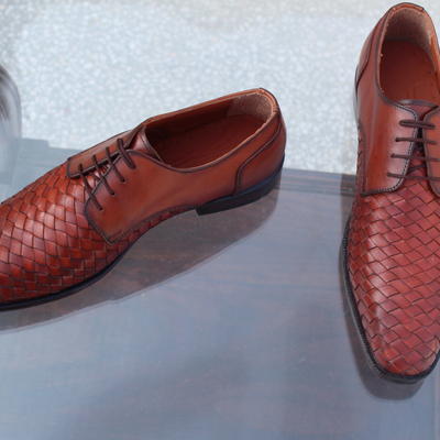 Crafted leather classic genuine brown woven leather men formal oxford dress shoes - Thumbnail 5