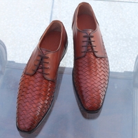 Crafted Leather Classic Genuine Brown Woven Leather Men Formal Oxford Dress Shoes - Thumbnail 3