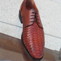Crafted Leather Classic Genuine Brown Woven Leather Men Formal Oxford Dress Shoes - Thumbnail 5