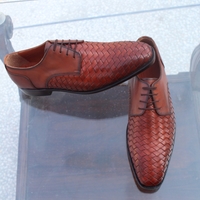 Crafted Leather Classic Genuine Brown Woven Leather Men Formal Oxford Dress Shoes - Thumbnail 6