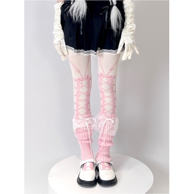 Sweet cute girl anime pink suspender tights