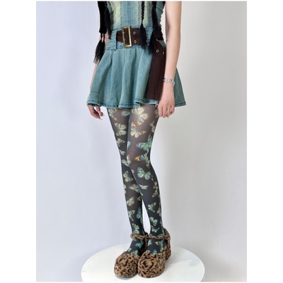 Y2k subculture butterfly print tights