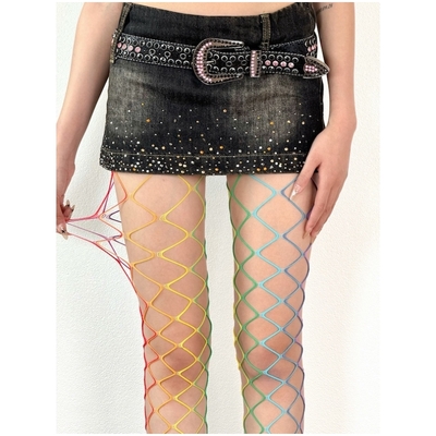 Y2k rainbow mesh fishnet tights