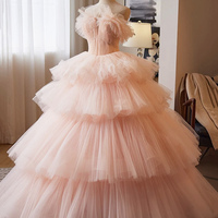 Beautiful Tulle Layers Ruffles Formal Evening Dress, Pink A-line Sweet 16 Dress - Thumbnail 1