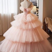 Beautiful Tulle Layers Ruffles Formal Evening Dress, Pink A-line Sweet 16 Dress - Thumbnail 2