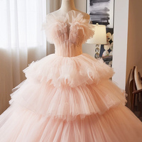 Beautiful Tulle Layers Ruffles Formal Evening Dress, Pink A-line Sweet 16 Dress - Thumbnail 4