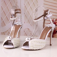 Handmade pearl high heels wedding dress bridal shoes bridesmaids stiletto sandals 2 colors - Thumbnail 1