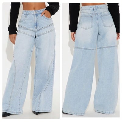 Studded accent baggy jeans-td