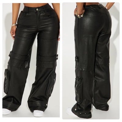 Faux leather cargo pants-td