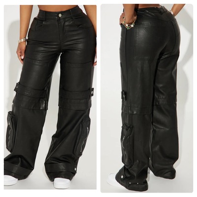 Faux Leather Cargo Pants-TD