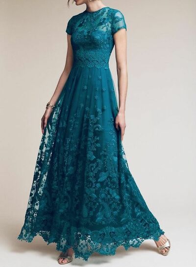 Elegant Mother of the Bride/Groom Dress Blue Lace Evening Formal Prom Dress