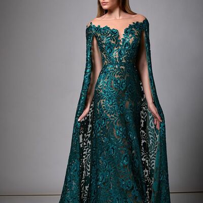 Elegant mother of the bride/groom dress green lace appliques evening formal prom dress