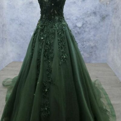 Elegant dark green mother of the bride/groom dress lace appliques evening formal prom dress