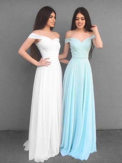  A Line Long Off the Shoulder Chiffon Prom, Bridesmaid, Graduation Dresses, PD230122