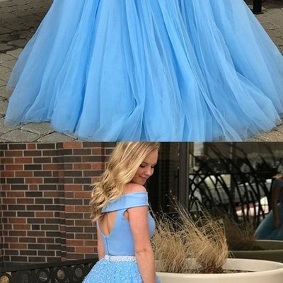 Off the shoulder beading pink/light sky blue prom, formal, long evening dresses, pd2301235 - Thumbnail 4