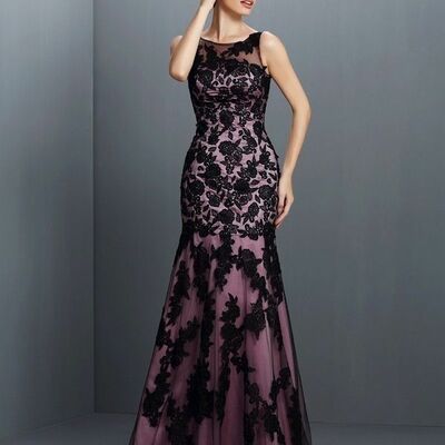 Elegant mother of the bride/groom dress sheath lace appliques evening formal prom dress