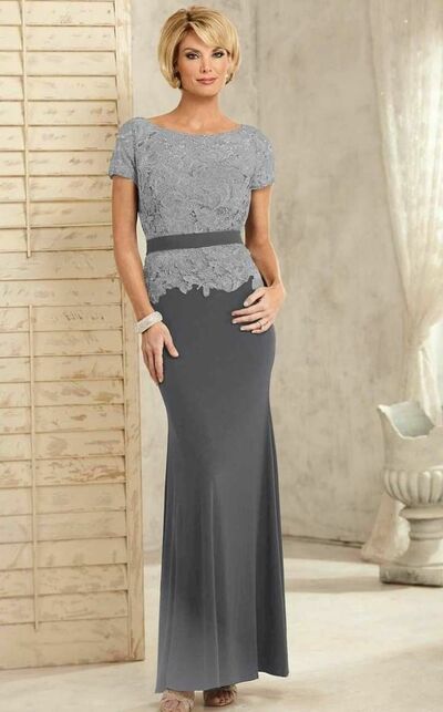 Elegant Grey Mother of the Bride/Groom Dress Lace Evening Formal Prom Dress