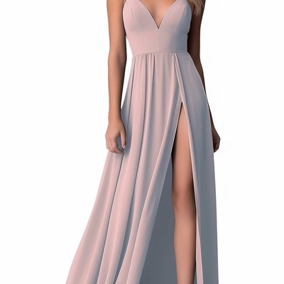 Spaghetti strap tulle prom dress with sultry slit, pd230130