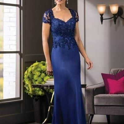Elegant royal blue mother of the bride/groom dress lace appliques evening formal prom dress