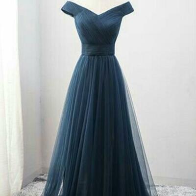Elegant mother of the bride/groom dress blue tulle evening formal prom dress
