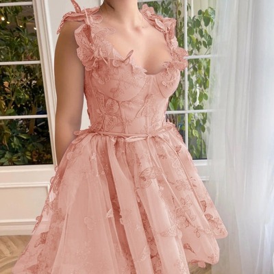 3d butterflies aline tulle short prom dresses, pd230133