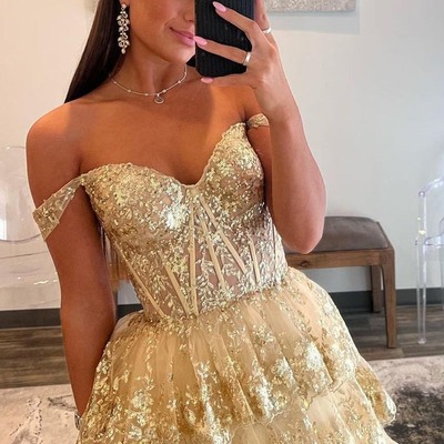 Off the shoulder princess sequined lace prom dresses, pd230135 - Thumbnail 4